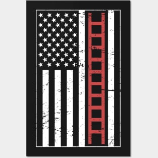 American Flag – Firefighter Ladder Posters and Art